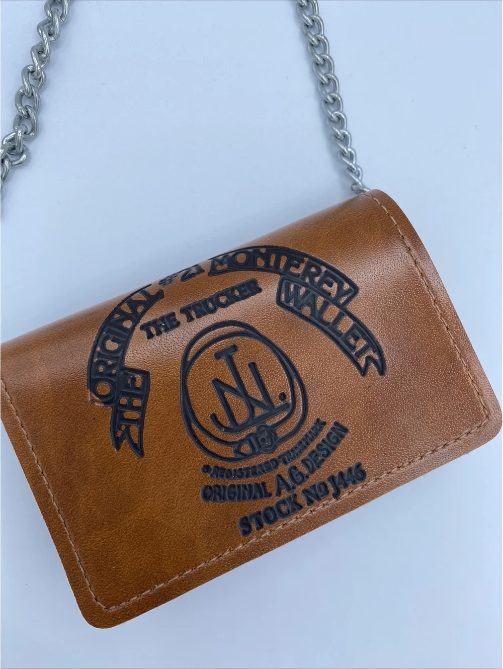 Men’s wallet, trucker biker, chain, brown simple
